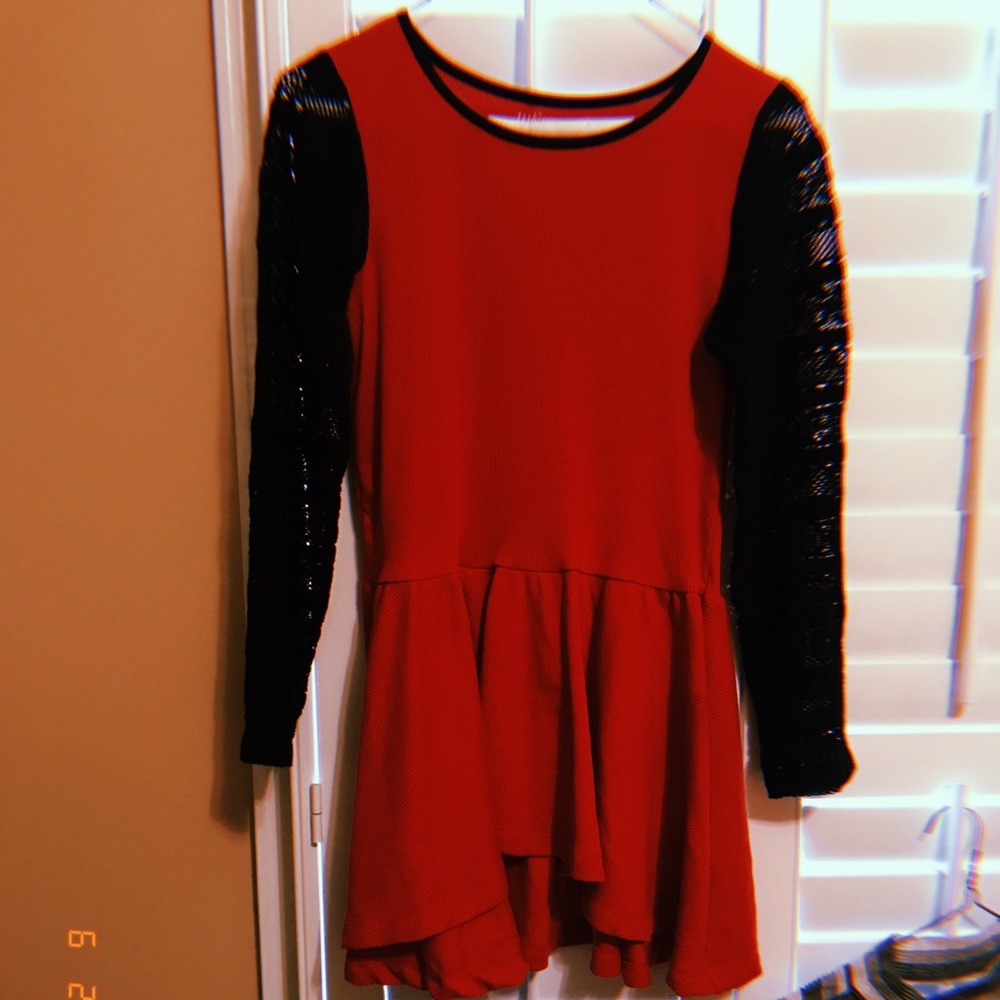 Red and black netted dress